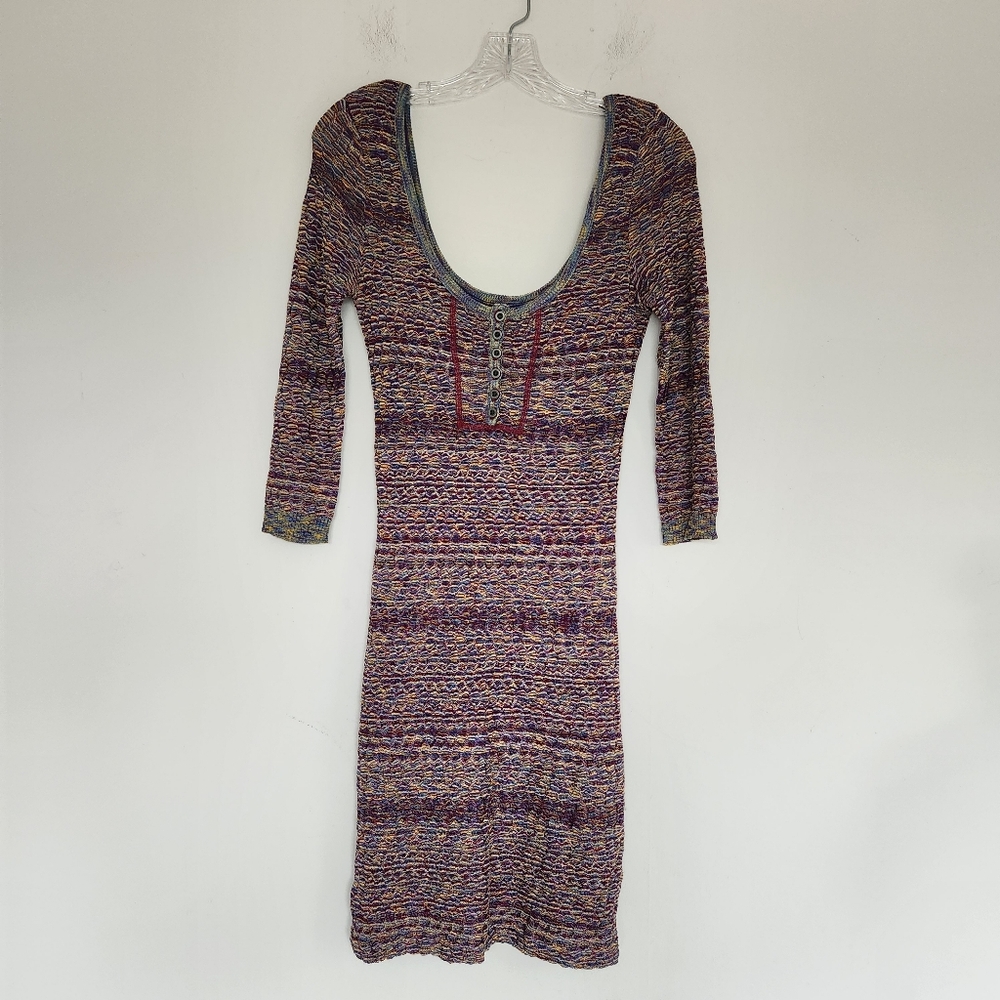 Free People Sunrise Knit Sweater Stretch Mini Dress Purple Raven Combo Bodycon S - Picture 3 of 16